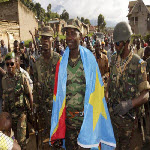Colonel Mamadou Ndala and the FARDC are welcomed by the population in a liberated town