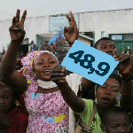 President Joseph Kabila supporters celebrates 2011 presidential election victory announced by the INEC on Dec. 9, 2011