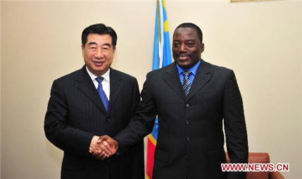 Chinese Vice Premier Hui Liangyu meets with President of the Democratic Republic of Congo (DR Congo) Joseph Kabila in Kinshasa