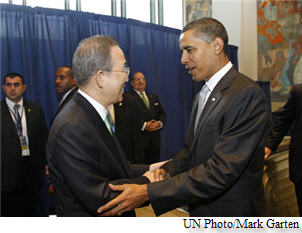 Barack Obama with Ban Ki-moon at the UN General Assembly