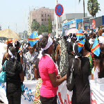 Women protested in front of UN offices in Kinshasa on Friday