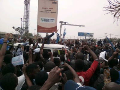Senator Bemba surrounded by supporters in Kinshasa on August 1, 2018
