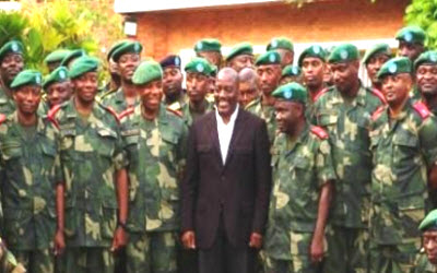 President Joseph Kabila with military officers in Goma, North Kivu Province, eastern Congo