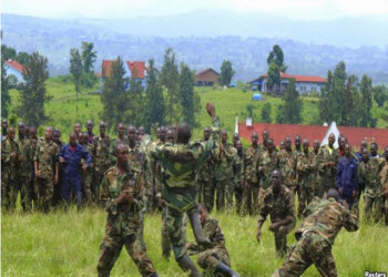 M23 soldiers demonstrate unarmed combat at Rumangabo military camp, North Kivu April 27, 2013