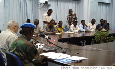 At its weekly press conference of 12 December 2007, MONUC announced that more than 4,500 blue helmets have been deployed in North Kivu province, to ensure the defence of the towns of Goma and Sake. Furthermore, blue helmets will maintain their presence in Mushake to protect displaced populations in Kilolirwe, Kitchanga and Kanyabayonga.