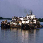 An overloaded boat on the Congo River