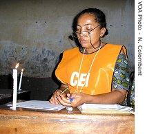 Election officials vote count in Congo with the light of candles